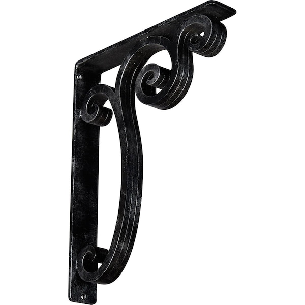 Ekena Millwork Avery Wrought Iron Bracket, (Triple center brace), Antiqued Silver 2"W x 12"D x 15"H BKTM02X12X15TAVASV - main